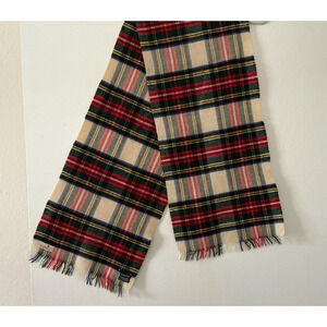 The Scotch House Cashmere Wool Scarf Red Green Plaid Tartan Fringe 52x11" Vtg